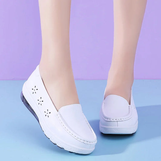 Women's shoes Cotton nurse shoes women casual soft sole summer white wedge leather mother shoes air cushion sole