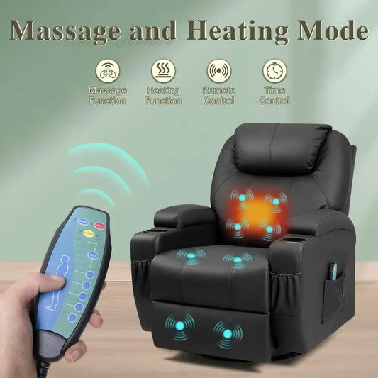 YESHOMY Swivel Rocker Recliner with Massage and Heating Functions Living room Chair with Remote Control and Two Cup Holders