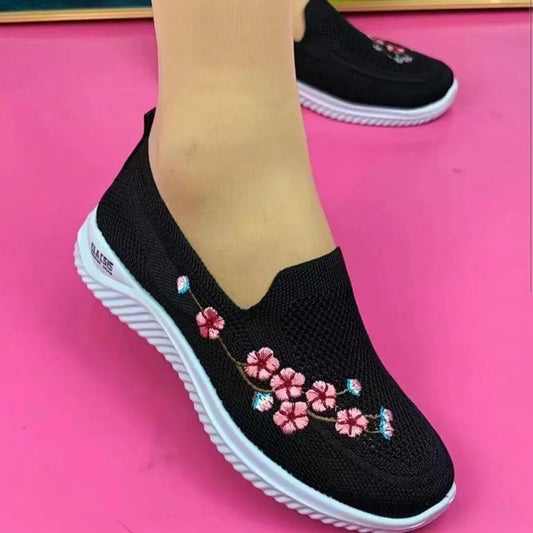 Women Sneakers Mesh Breathable Floral Comfort Mother Shoes Soft Solid Color Fashion Female Footwear Lightweight Zapatos De Mujer