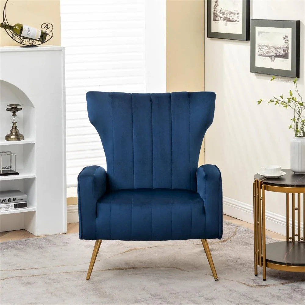 Armchair, Office Or Living Room Furniture With Elegant Metal Legs, Blue-green, Modern Velvet Color Chair