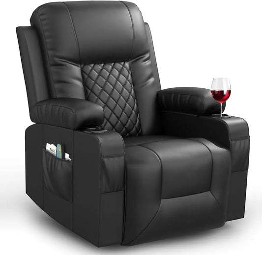 Recliner Chairs for Adults, Massage Rocker with Heated Modern Ergonomic Lounge 360 Degree Swivel Single Sofa Seat Livin