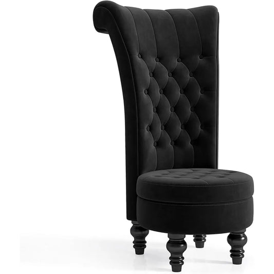 Retro High Back Armless Chair, Soft Cushioned Plush Feature Seats In Living Room, Changing Room, And Bedroom, Black