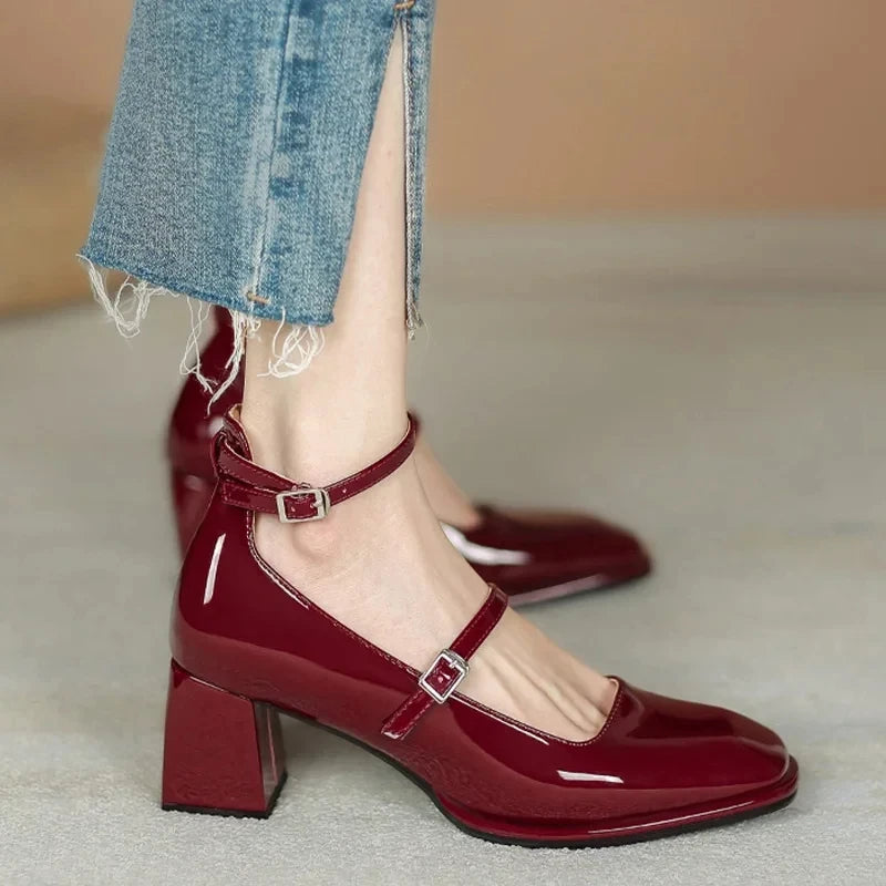 2024 New Women's Mary Janes Shoes High Quality Leather Shoes for Women Square Toe Shallow Buckle Strap Women's Shoes sandalias