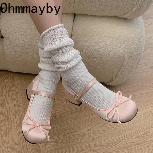 2024 Spring Autumn Mary Jane Shoes Fashion Shallow Round Toe Mid Heel Shoes Ladies Elegant Outdoor Single Pumps Shoes