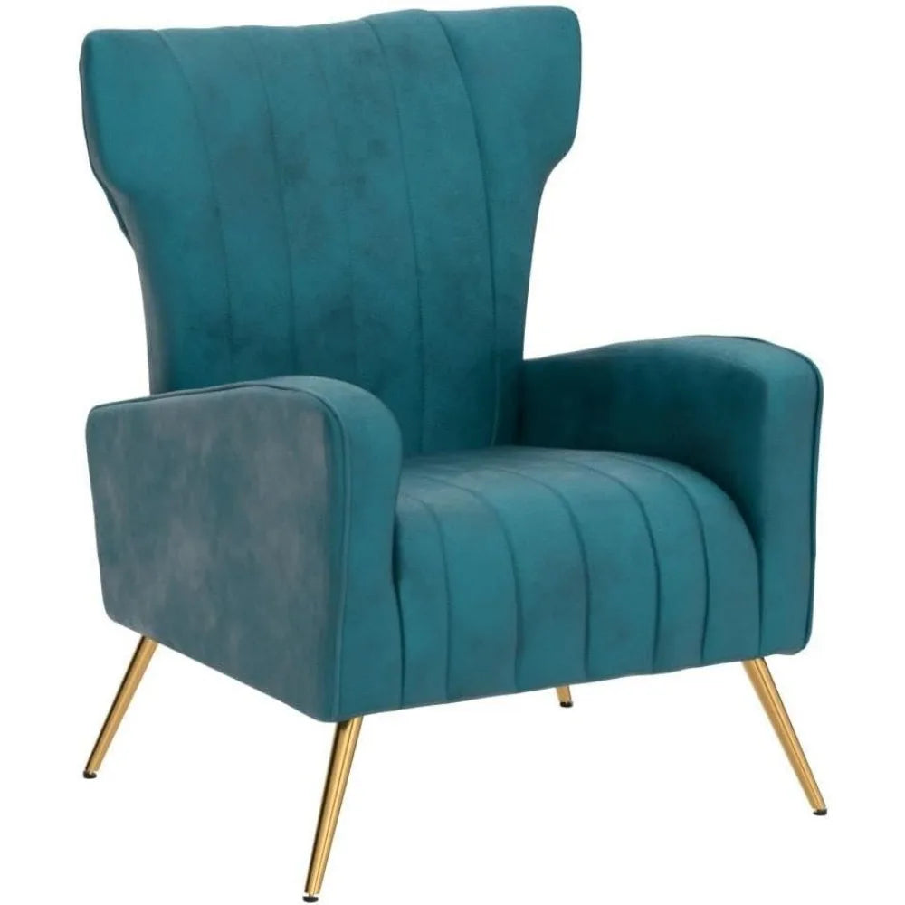 Armchair, Office Or Living Room Furniture With Elegant Metal Legs, Blue-green, Modern Velvet Color Chair